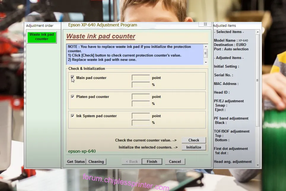 reset máy in XP-640