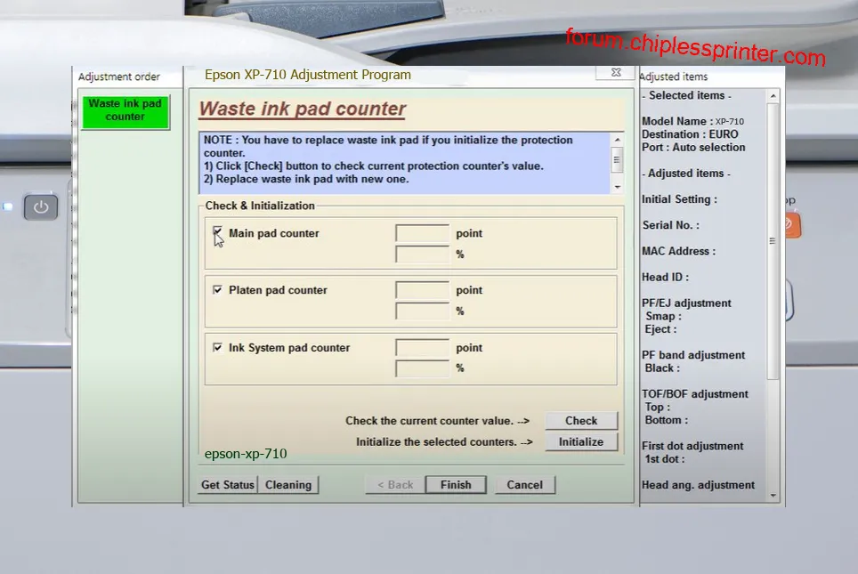 reset máy in XP-710