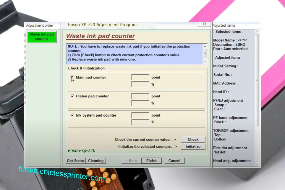 reset máy in XP-720