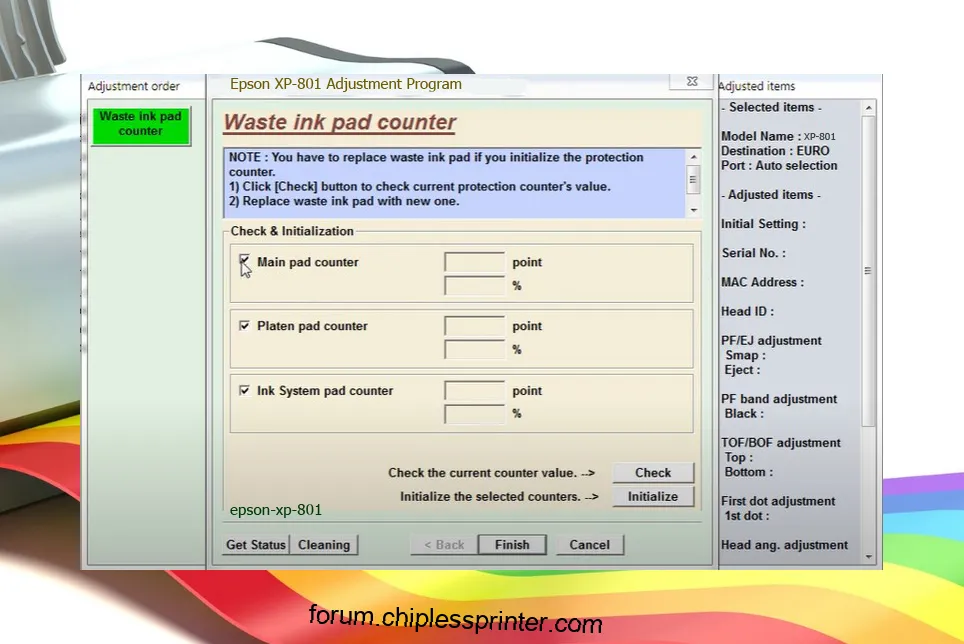 reset máy in XP-801