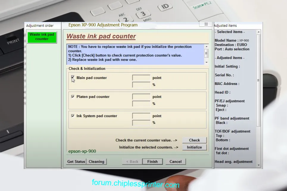 reset máy in XP-900